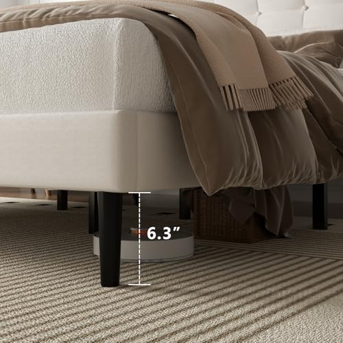 Queen Size Bed Frame, Queen Size Platform Bed Frame with Upholstered Button Tufted Headboard, Strong Wood Slats, No Box Spring Needed, Mattress Foundation, Easy Assembly Beige - Image 7