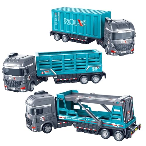 Image of Container Transport Truck Set Manual Push Power Large Transport Trailer Vehicles Truck Toys Alloy Diecast Truck Set Toy Best Birthday Gift for Kids