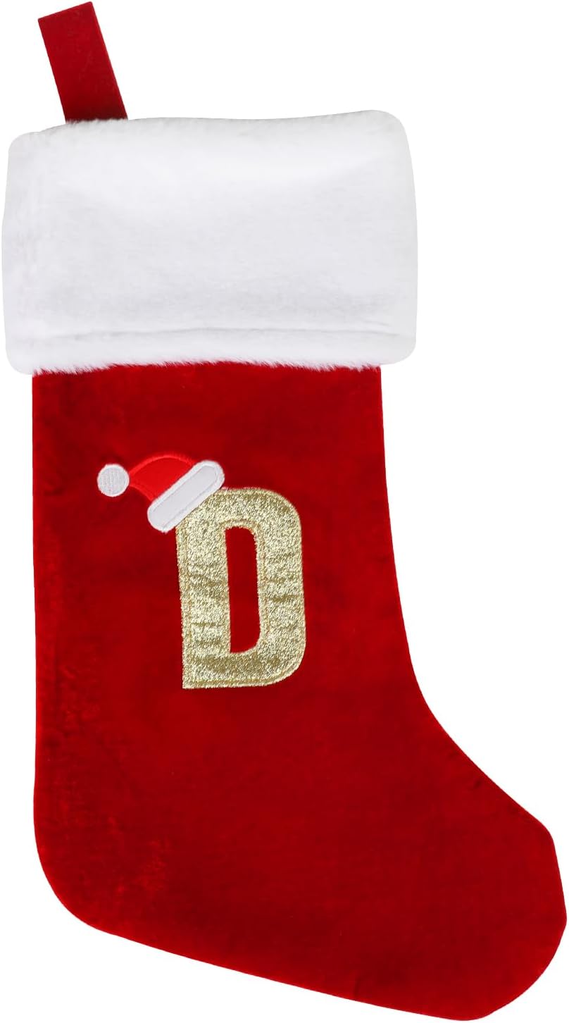 CCINEE 18 Inches Monogrammed Christmas Stockings with Letters,D Christmas Stockings Large