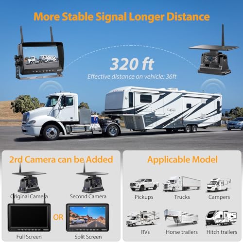 Image of Dual Wireless Magnetic Backup Camera for Trailer,7 inch 1080P HD 4CH Monitor 2-Min Easy Install No Wiring 25H Long Battery Life 21000mAh Rechargeable No Delay Reverse Camera System for RV Truck