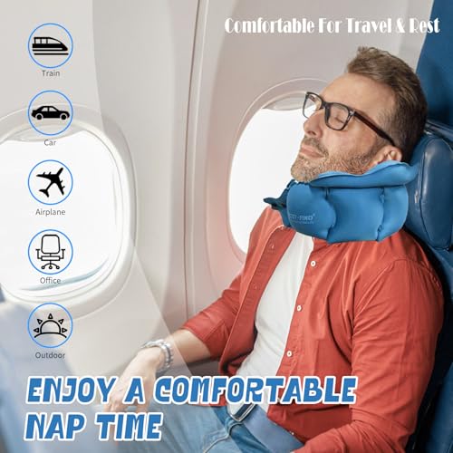 Almohada inflable ajustable para cuello portátil azul miniatura 5
