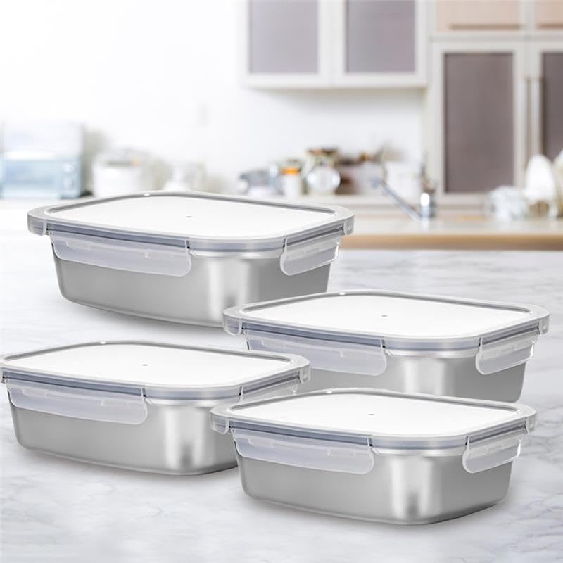 The Better Home Steel Food Container|304- Stainless Steel Lunch Box|4 Pc (800Ml Each) Leak-Proof Locking Lids|Lunch Box For Office Men Women Kids|Food Storage Containers|Tiffin Box|Pack Of 4,Silver (B0CRDZ4CSL) Amazon Price History, Amazon Price Tracker