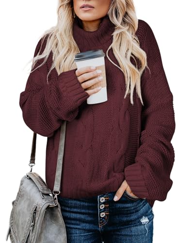 Image of Dokotoo Womens 2026 Winter Fall Solid Turtleneck High Neck Balloon Long Sleeve Sweaters Pullover Outerwear