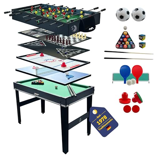 Best Sporting Tischkicker Kinder & Erwachsene 10 in 1 Set I Multigame-Spieltisch I Air-Hockey Tischtennis Billard-Tisch u.v.m. I Tischfußball Kinder I Kicker in 122 x 60 x 81,5 cm (Schwarz)