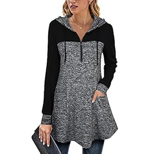 Gaharu Damestrui met lange mouwen en V-hals, elegante A-lijn capuchontrui, pullover, bovenstuk met zakken