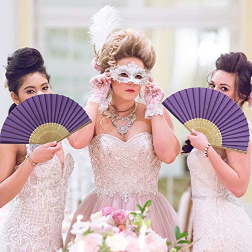 Image of Fabric Handheld Folding Hand Fan With a Tassel Grade A Bamboo Ribs for Women Girls Summer Party Event Favor Birthday Wedding Souvenir Gift (Dark Royal Purple)