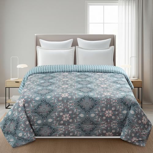 Image of Florida Navy Floral Microfiber Comforter Set for Double Bed | Soft Reversible 180 GSM AC Comforter with King Bedsheet & 2 Pillow Covers