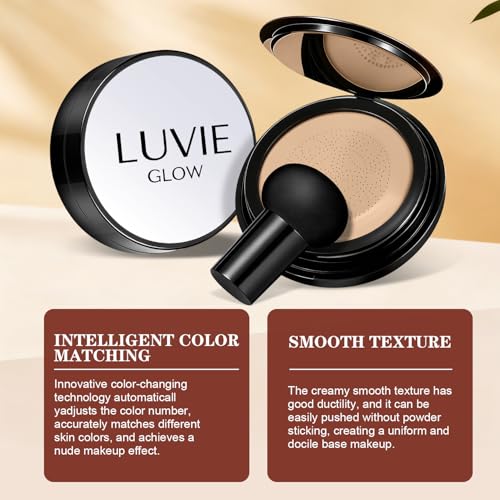 Image of Ideal for Light /Medium Complexions-Hush Makeup Foundation, Mushroom Head Air Cushion CC Cream - BB Cream Foundation for Older Women (Natural color)