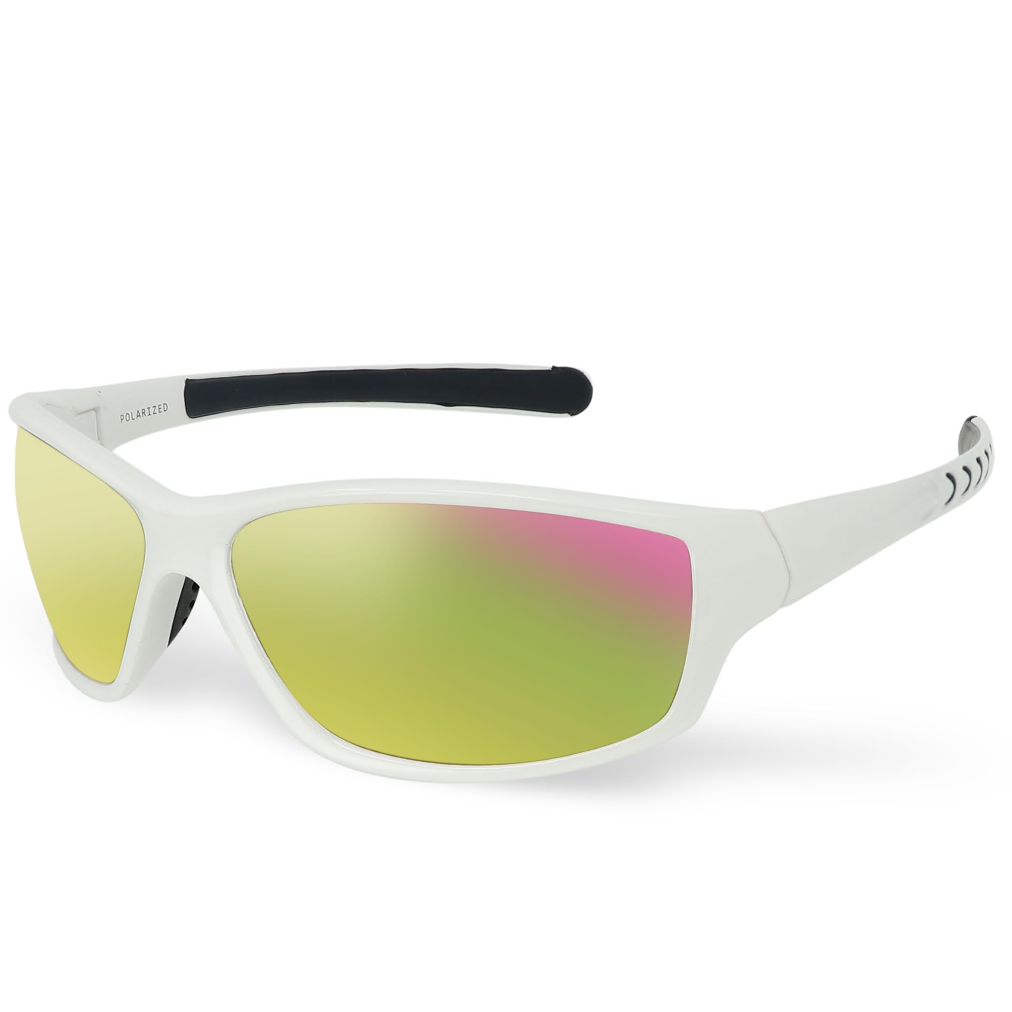 LAGO TERRA Men's Sportive Polarized Revo Mirror Lens Sunglasses - White/Black