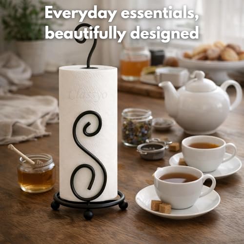 Image of Classyo Metal Tissue Roll Holder for Kitchen, Tissue Paper Holder for Bathroom and Dining Table, Kitchen Roll Stand, Paper Towel Stand (10 inch) (Pack of 1, S Design)