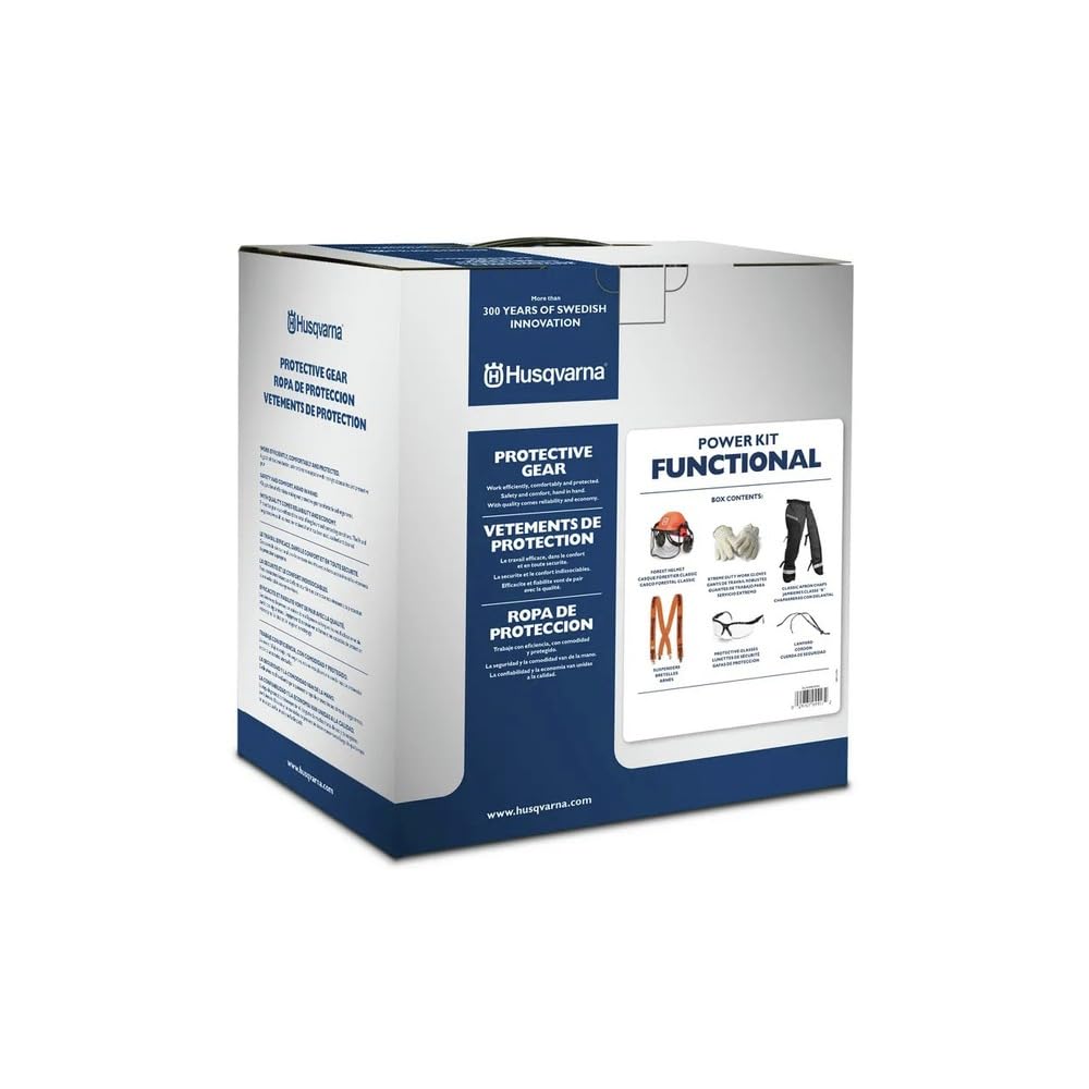 Husqvarna Functional Protective Power Kit with Chainsaw Chaps, Suspenders, Safety Gloves, Protective Glasses with Lanyard and Forest Helmet, Chainsaw Safety Equipment for Landowners