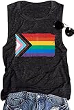 Progress Pride Rainbow Flag Tank Top Women LGBTQ Equality Tank Tops Sleeveless Graphic Tee Shirt (Dark Grey L)