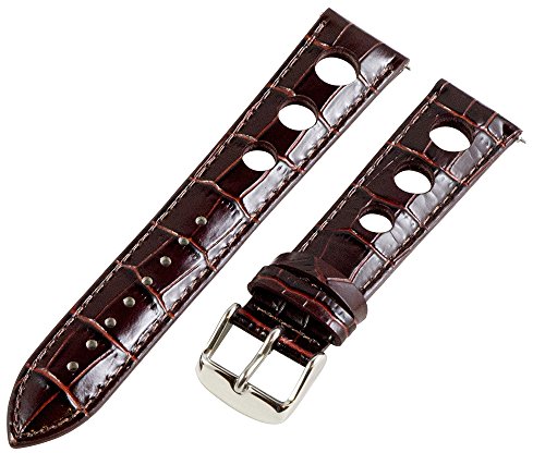 Clockwork Synergy, LLC 20mm Rally 3-hole Croco Brown Leather Interchangeable Replacement Watch Band Strap