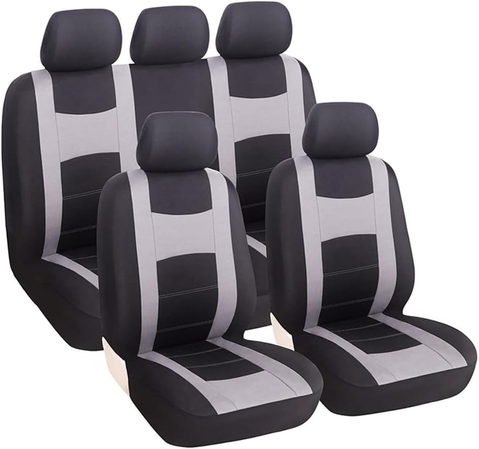 zipelo 9PCS Car Seat Covers Full Set, Front Seat Covers with Matching Back Seat Cover for Cars, PolyCloth Car Seat Protectors with Split Bench Design, Car Interior Accessories for Most Cars (Gray)