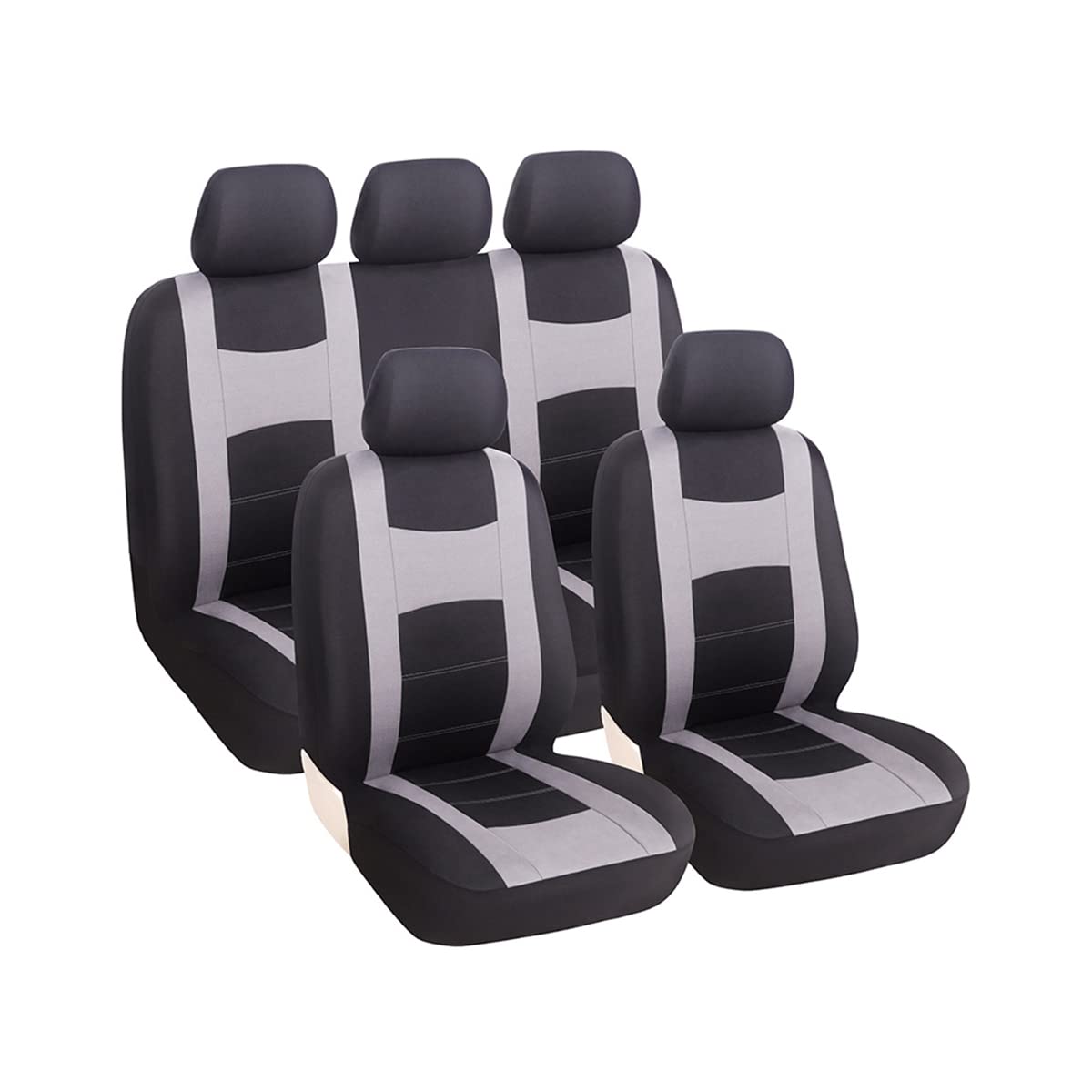 zipelo 9PCS Car Seat Covers Full Set, Front Seat Covers with Matching Back Seat Cover for Cars, PolyCloth Car Seat Protectors with Split Bench Design, Car Interior Accessories for Most Cars (Gray)