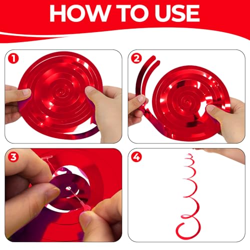 Image of 24 PCS Red Hanging Swirl, Sparkle Ceiling Hanging Decorations, Plastic Streamer Party Decorations with Double-Swirls and Single-Swirls for Birthday Decorations,Graduation, Anniversary, Valentine's Day
