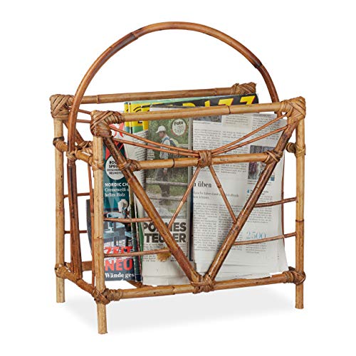 Relaxdays rotin, Magazines, Porte-journaux, Rangement revues, HxLxP 48 x 37,5 x 21,5 cm, Bois, Nature, Naturel, 1 élément