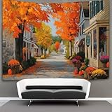 kaiyun Neuenglische Stadt im Herbst Wandteppich,Schlafzimmerästhetik Indie Wanddeko, Raumdekoration, Wandbehang,Wandkunst 70cmx100cm