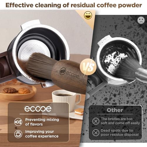 Image of ecooe Barista Brush - Vegan Coffee Brush Cleaning Brush for Coffee Grinder or Portafilter, Coffee Machine Accessories Cleaning Brush with Wooden Handle, Coffee Tool for Barista (Pack of 1)