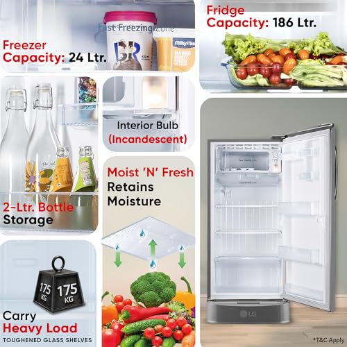 Image of LG 210 L, 5 Star, Smart Inverter Compressor, Direct Cool Single Door Refrigerator (GL-D231APZU, Shiny Steel, Base stand with drawer & Moist 'N' Fresh)
