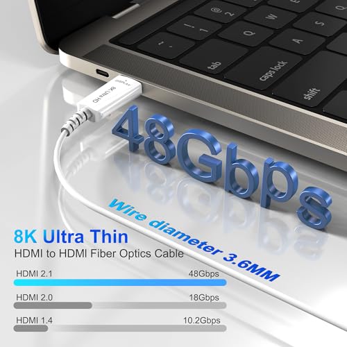 Cable HDMI fibra óptica 8K delgado de alta velocidad para PS5 2