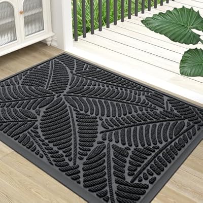 Colorxy Waterproof Doormat, Sturdy Natural Rubber Front Indoor Mat, Non Slip Low Profile Indoor Outdoor Door Mats, Stain and Fade Resistant Floor Mat, Easy Clean Patio Entrance Mat, 30''x17'', Black