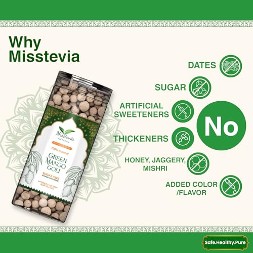Image of Misstevia Sugar Free Green Mango Goli (110g) | Stevia Sweetened Aam Pachak | Sweet & Spicy Chatpata Churan | Digestive Mukhwas | Mouth Freshener | No Added Sugar