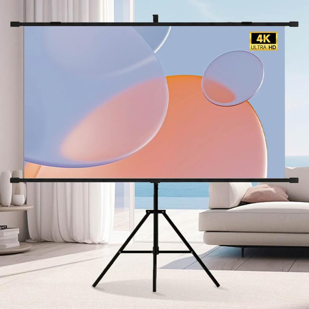 Schermo di Proiezione Portatile per Film 4K HD da 60 72 84 92 pollici, Schermo di Proiezione 16:9 a Scomparsa con Treppiede per Esterni e Interni(60"(16:9))