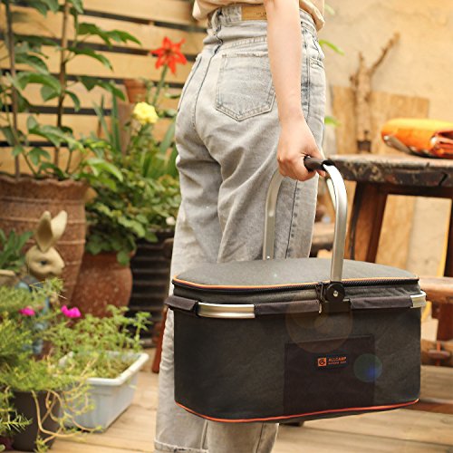 ALLCAMP Insulated Picnic Basket Portable Cooler Bag for Travel, Shopping, Camping (Medium Jet Gray) - Thumbnail 7