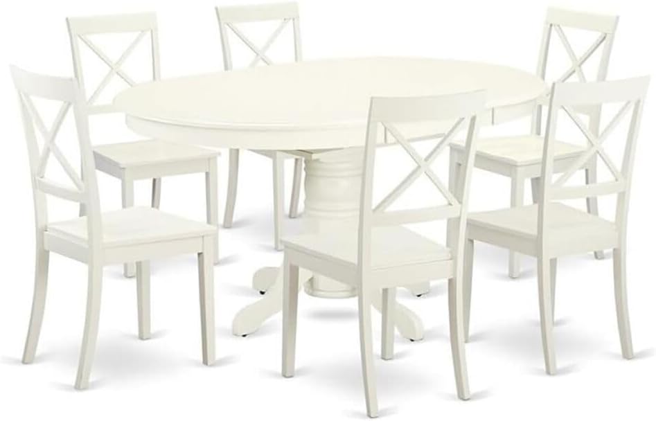 HomeStock 7 Pc Dining Set with a Kitchen Table and 6 Wood Seat Kitchen Chairs in Linen White, Modern Kitchen Table Set, Dining Table Set for Dining Rooms
