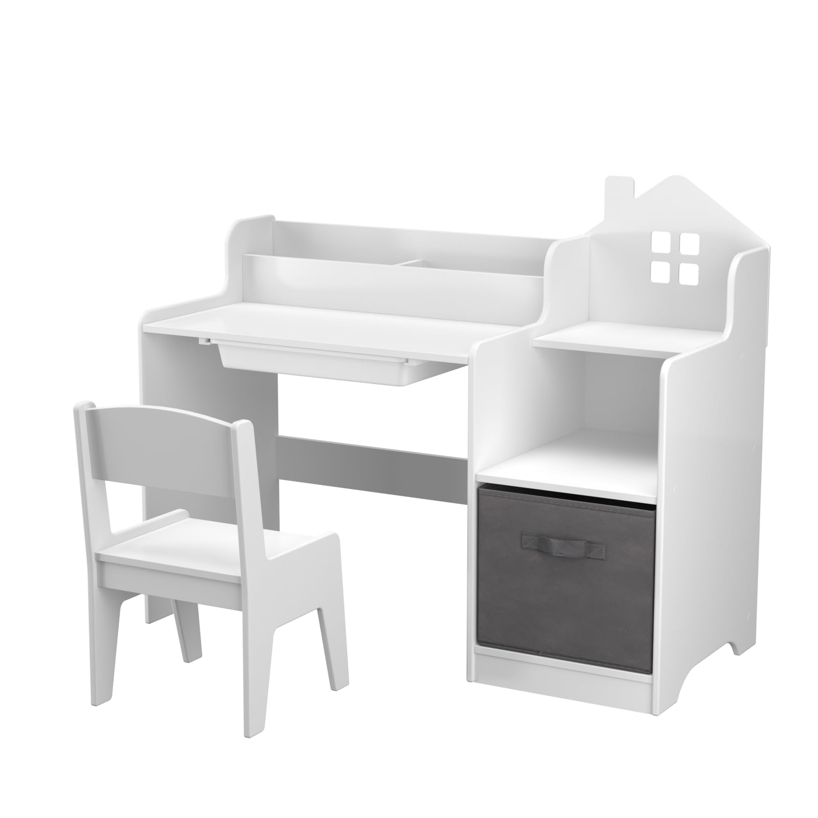INFANS Kids Table and Chair Set, Toddler Art Craft Play Wood Activity Desk with Chairs Storage Canvas Bin for Writing Drawing, Children Furniture for Daycare Nursery Boys Girls 3+ (White)