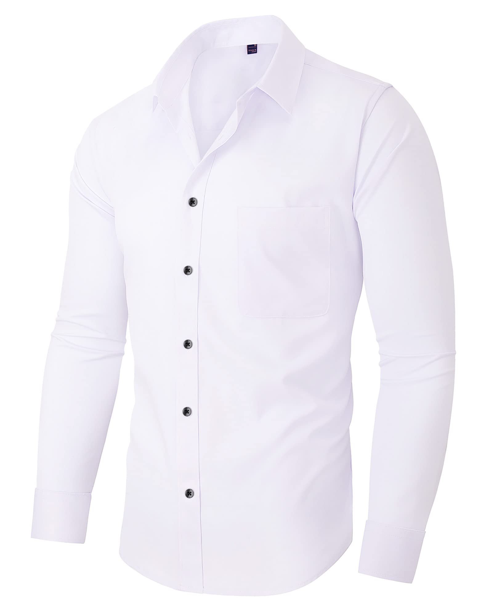 siliteelon Hemd Herren Bügelfrei Business Herren Hemden Langarm Weiss Stretch Anzug Hemd Regular Fit Herrenhemd Baumwolle Freizeithemd Businesshemd Arbeit Hochzeit Party mit Tasche