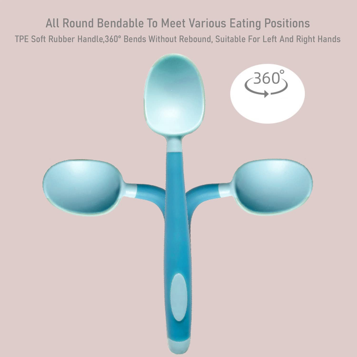 SYGA 2PCS Infant Baby Fork and Spoon Set Baby Feeding Learning Temperature Sensing Kid Utensils Toddler Anti-Choke Self Feeding Accessories (Bendable Twisting Spoon Blue) 4