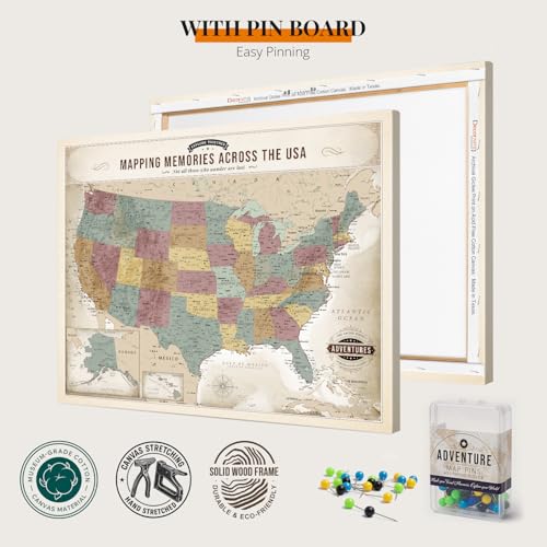 Image of DECORARTS USA Travel Map with Pins, Soft Pastel USA Map Pin Board, 20x16''