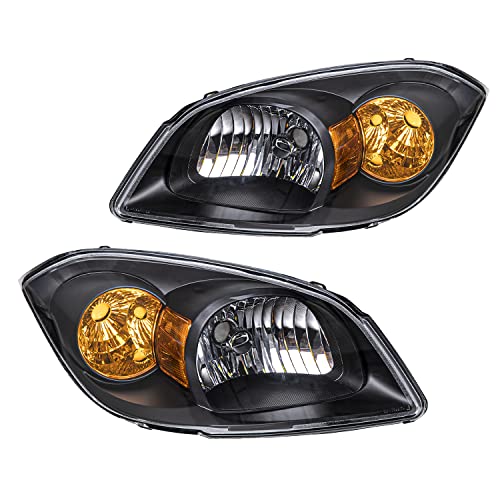 TUSDAR Headlight Assembly set Compatible with 2005-2010 Chevy Cobalt/ 2005-2006 Pontiac Pursuit/ 2007-2010 Pontiac G5 Passenger and Driver Side (Black Housing with Amber Reflector)
