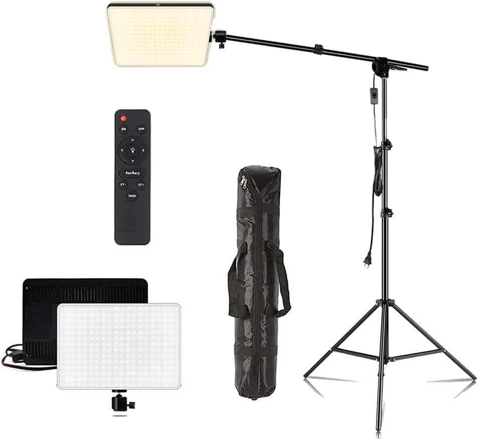 EloiesLED Panel Video Light Kit with Bendable Boom arm for YouTube Reels Instagram Video Conferencing Live Streaming Video Conferencing Gaming Setup