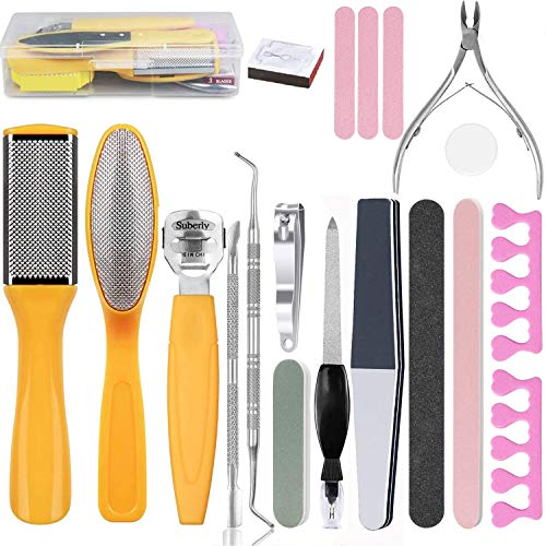 20PCS Pedicure Kit Foot File Rasp - Remove Hard Dead Skin Callus Cracked Feet Heel Care Stainless Steel Remover Tool at Home Professional (Pedicure20P-yellow)
