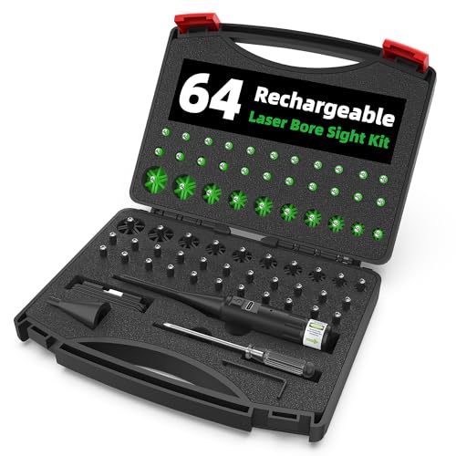 USB Rechargeable Laser Bore Sight Kit Red Laser Bore Sighter with 64 Upgraded Adapters fit 0.17 to 12 GA Calibers Multi-Caliber Laser Bore Sighting Kit for All Gun Powerful Boresighter (Red Laser)