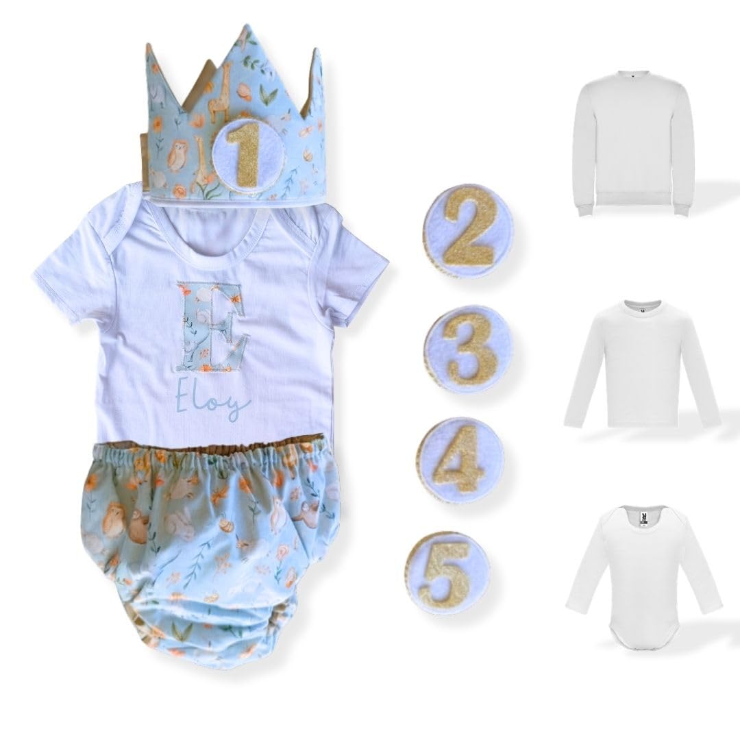 Conjunto Cumpleaños 1 año Personalizado - Camiseta con nombre Bebé - Regalo primer cumpleaños - Smash Cake - Corona cumpleaños
