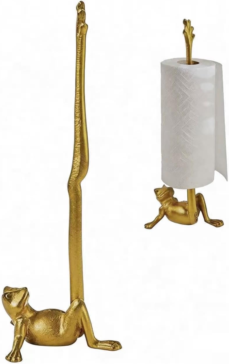 Gold Cast Iron Paper Towel Holder Countertop, Frog Leg Toilet Paper Holder Stand, Stable & Durable, Cute Funny Animal Rustic Decor Paper Roll Holder for Bathroom & Kitchen