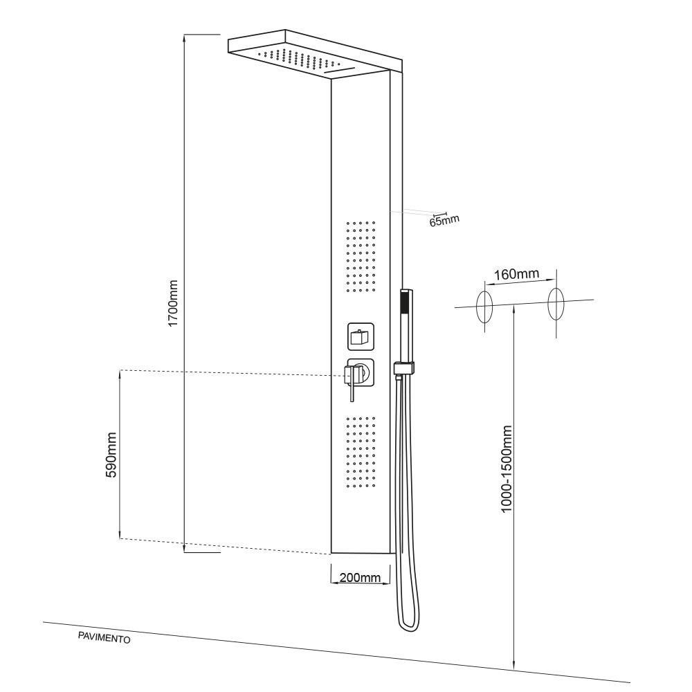Colonna Doccia 002 4 Funzioni Acciaio Inox Getto A Cascata 2 Bocchette Idro Lombari L20xP44xH170