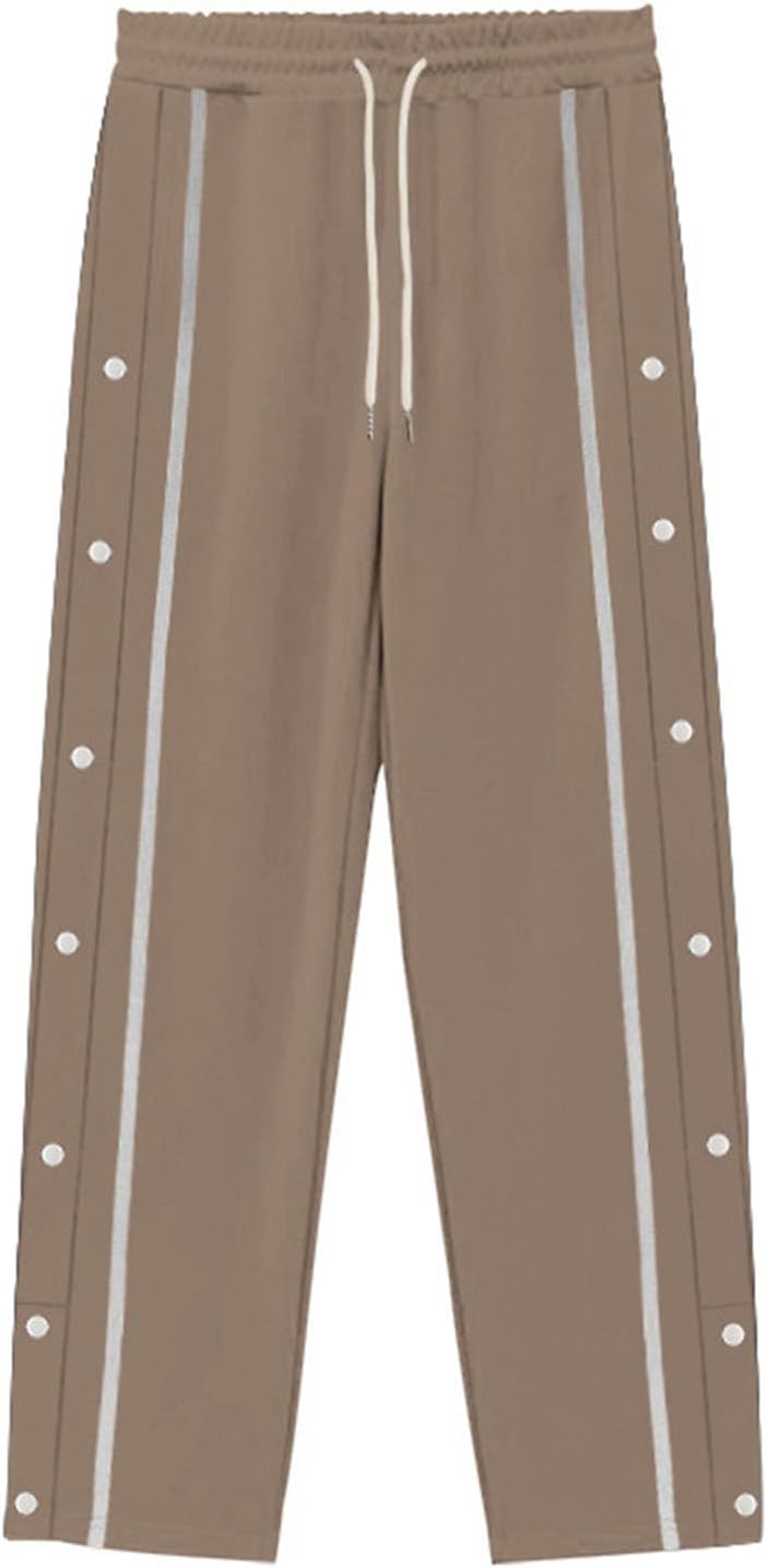 DMOYALA Men's Retro Stripe Button Decor Sweatpants Summer Loose Fit Drawstring Elastic Waist Straight Hiking Pants