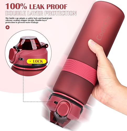CodiCile Trinkflasche, BPA-frei, 1 Liter Trinkflasche Sport Auslaufsichere, Große Wasserflasche 1L Ideal für Fitnessstudio, Schule, Büro und Reisen (Rot)