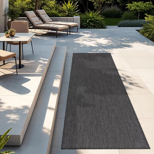 TT Home Teppich Für Outdoor Küchenteppich Balkon Terrasse Unifarbenes Design Modern, Farbe:Anthrazit, Größe:60x100 cm