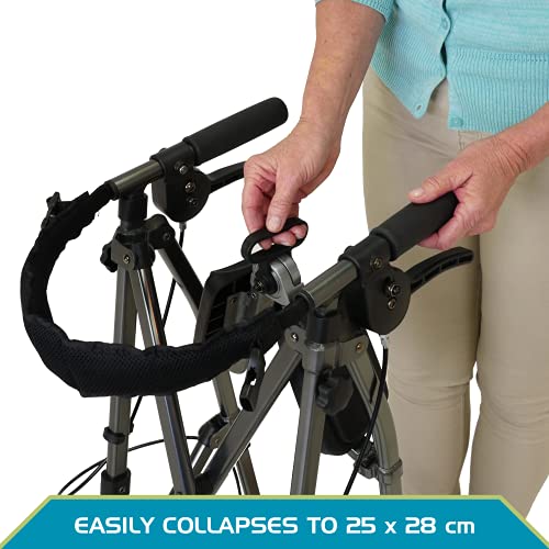 Stander Wonder Rollator, Lightweight Folding Space Saver Mobility Rolling Walker For Seniors And Adults, 6-Inch Wheels, Locking Brakes, And Padded Seat With Backrest, Black Walnut - 5