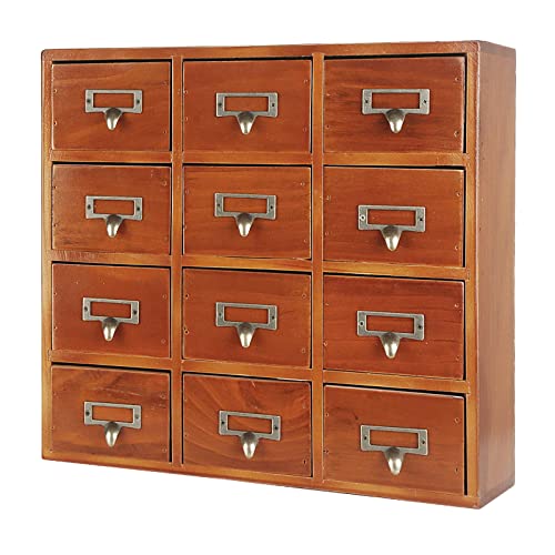 MOHLTIAPD 12 Drawers Library Card Catalog Cabinet,Desktop Storage Cabinet Box，with Metal Handles Apothecary Supplies Vintage Chests，Wooden Desk Drawer Organizer ，Home Office Desk Storage