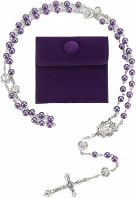 Glass Pearl Beads Rosary Necklace with Pouch