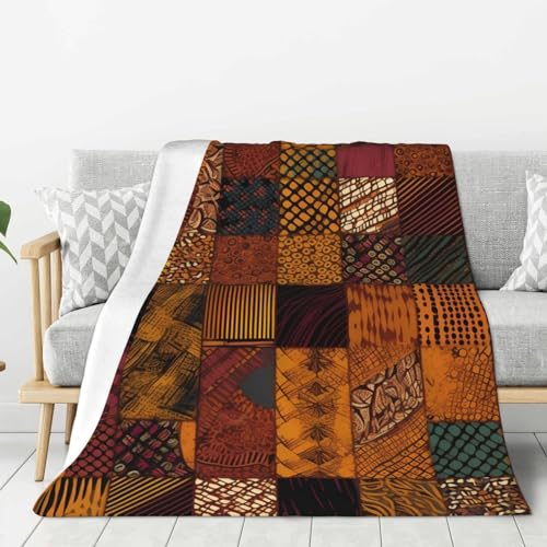 Manta de patchwork estilo africano para sofá, suave y ligera, de franela supersuave, cálida y acogedora, de microfibra, ideal para sofá, oficina, viajes y para todas las estaciones, 152 x 127 cm.