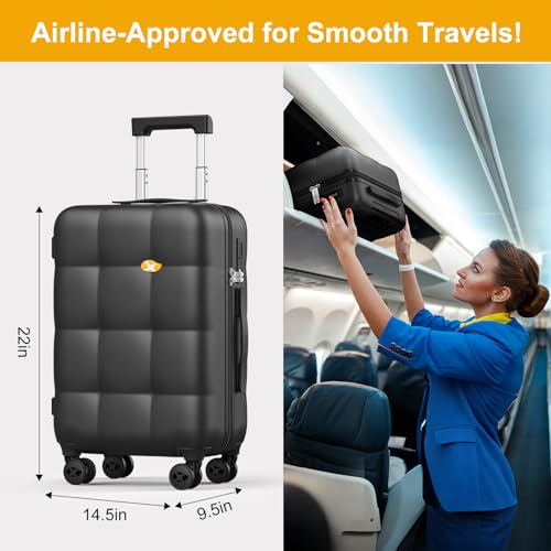 MGB Carry On Luggage 22x14x9 Airline Approved, Lightweight PC Hardside Suitcase with 360° Spinner Wheels & TSA Lock, Scratch Resistant for Travel & Business - Black — view 3