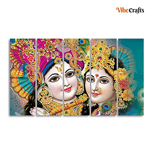 Image of VIBECRAFTS Beautiful Radha Krishan Canvas Wall Painting Five Pieces For Home|Office|Living Room|Gift (PTVC5Pcs4 8582)